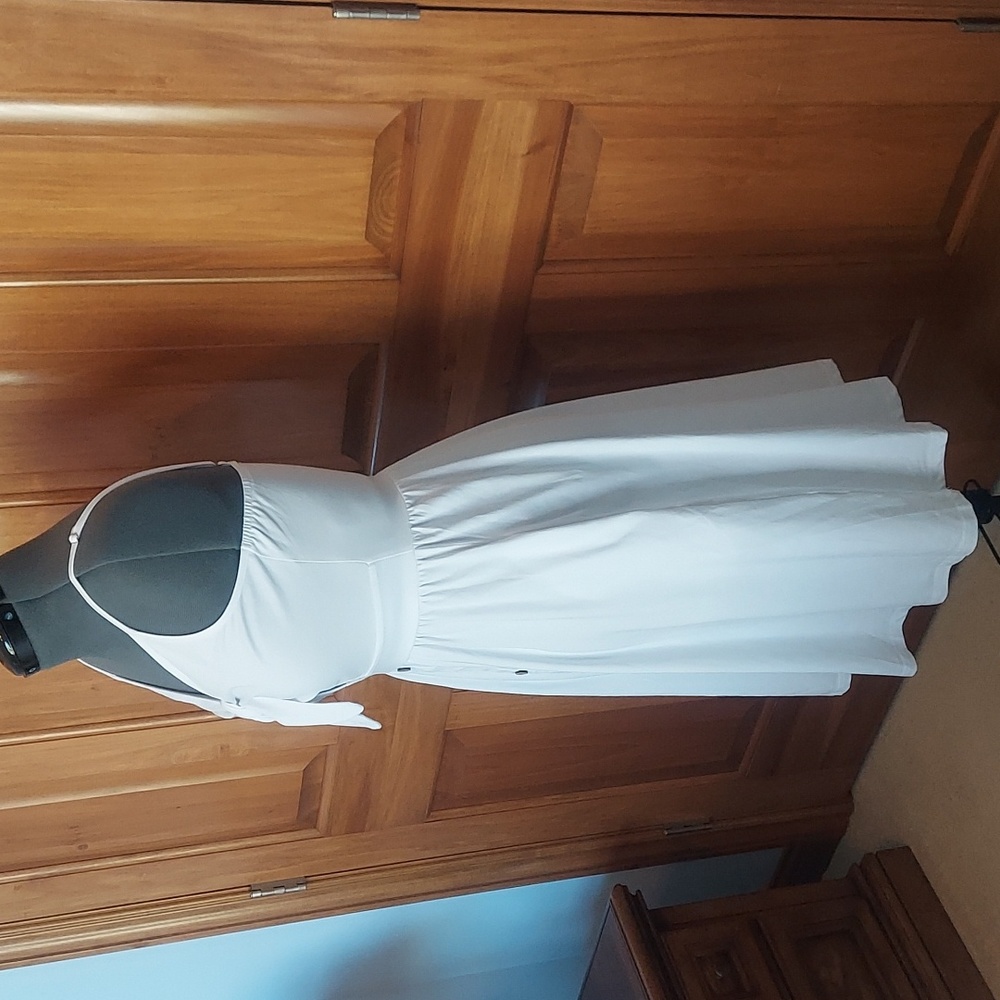 *๐ VotePretty Beachy White Sundress V-Neck Tie Front Dress Pockets, Size L, NEW - Picture 3 of 10